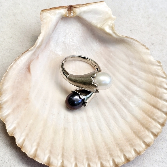 Akoya & Tahitian Pearl 925 Sterling Silver Bypass Ring TARA T&S *RARE - Picture 4 of 15